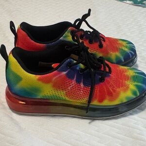 Tie dye shoes with rainbow rubber soles